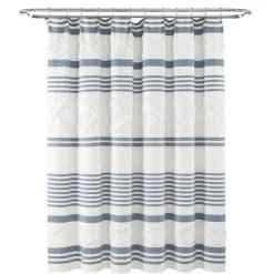 Shower Curtains-Kirkland's Home Blue Stripe Diamond Tufted Shower Curtain Blue/White