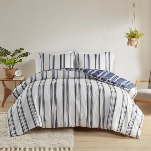 Comforters-Kirkland's Home Blue Stripe Jackson 3-Pc. King Comforter Set Blue/White