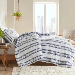 Comforters-Kirkland's Home Blue Stripe Jackson 3-Pc. King Comforter Set Blue/White