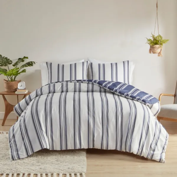 Duvets-Kirkland's Home Blue Stripe Reversible 3-Pc. Queen Duvet Cover Set Blue/White