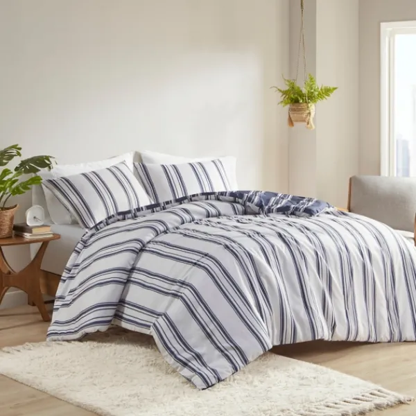 Duvets-Kirkland's Home Blue Stripe Reversible 3-Pc. Queen Duvet Cover Set Blue/White