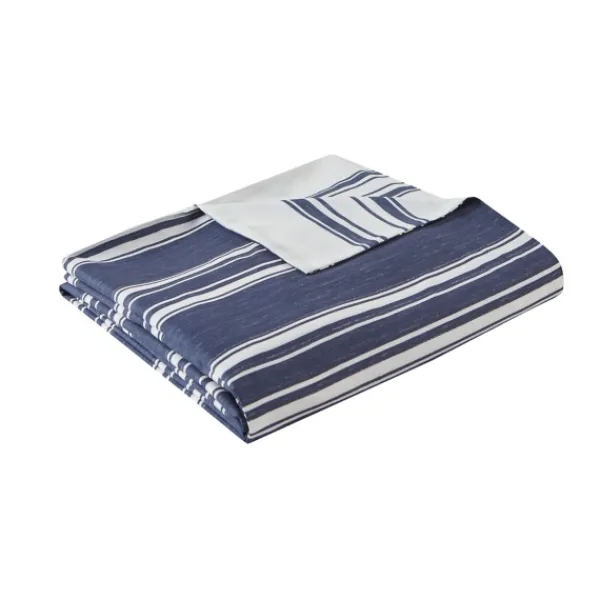 Duvets-Kirkland's Home Blue Stripe Reversible 3-Pc. Queen Duvet Cover Set Blue/White