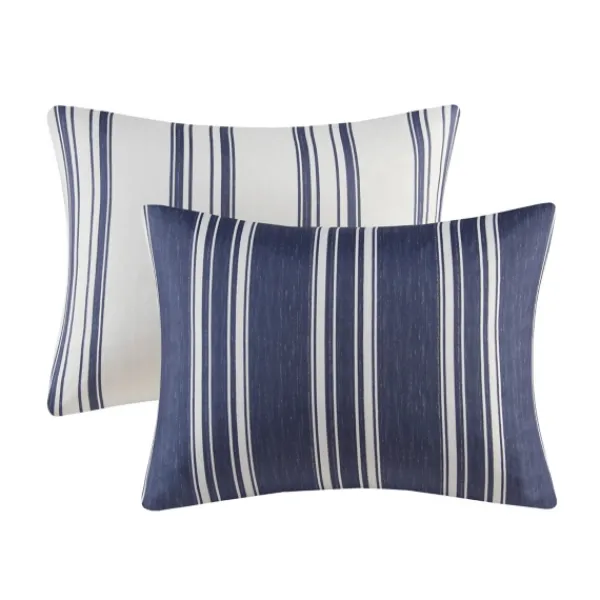 Duvets-Kirkland's Home Blue Stripe Reversible 3-Pc. Queen Duvet Cover Set Blue/White