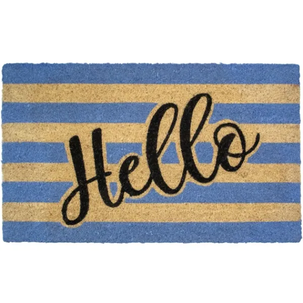 Doormats-Kirkland's Home Blue Striped Hello Doormat Blue/Tan/Black