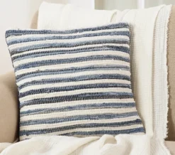 Pillows-Kirkland's Home Blue Striped Textured Denim Pillow Blue/White