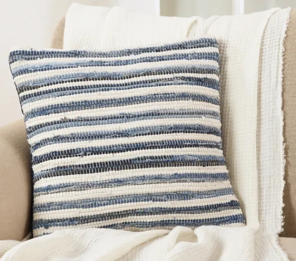 Pillows-Kirkland's Home Blue Striped Textured Denim Pillow Blue/White
