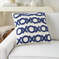 Pillows-Kirkland's Home Blue Tufted Xoxo Cotton Throw Pillow White/Blue