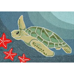 Doormats-Kirkland's Home Blue Turtle Scatter Rug Blue/Green