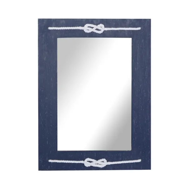 Decorative Mirrors-Kirkland's Home Blue Wood Frame Mirror With White Rope