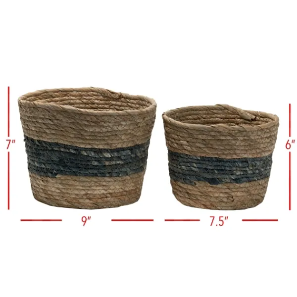 Baskets & Boxes-Kirkland's Home Blue Woven Cattail Baskets, Set Of 2 Tan/Blue