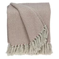 Blankets & Throws-Kirkland's Home Blush Chevron Cotton Handloomed Tassel Throw White/Pink
