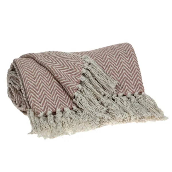 Blankets & Throws-Kirkland's Home Blush Chevron Cotton Handloomed Tassel Throw White/Pink