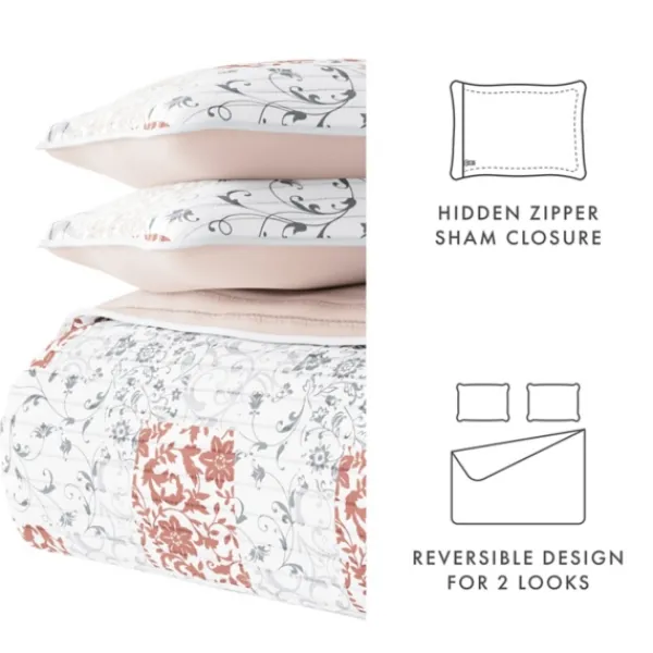 Quilts-Kirkland's Home Blush Patchwork Reversible 3-Pc. King Quilt Set Pink/White/Gray