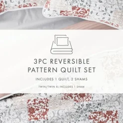 Quilts-Kirkland's Home Blush Patchwork Reversible 3-Pc. King Quilt Set Pink/White/Gray