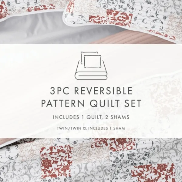 Quilts-Kirkland's Home Blush Patchwork Reversible 3-Pc. King Quilt Set Pink/White/Gray