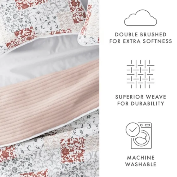 Quilts-Kirkland's Home Blush Patchwork Reversible 3-Pc. Queen Quilt Set Pink/White/Gray
