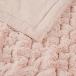 Blankets & Throws-Kirkland's Home Blush Ruched Faux Fur Throw Pink