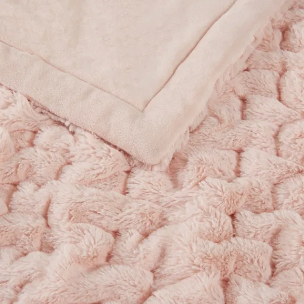 Blankets & Throws-Kirkland's Home Blush Ruched Faux Fur Throw Pink
