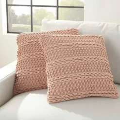 Pillows-Kirkland's Home Blush Woven Stripes Throw Pillows, Set Of 2 Pink