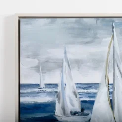 Canvas Art-Kirkland's Home Boats Sail Away Framed Canvas Art Print Blue/White