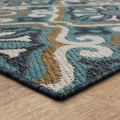 Outdoor Rugs-Kirkland's Home Boho Ikat Indoor/Outdoor Area Rug, 5X7 Blue