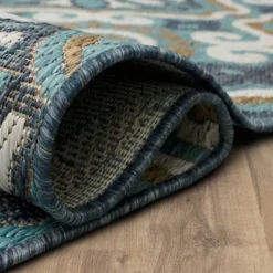 Outdoor Rugs-Kirkland's Home Boho Ikat Indoor/Outdoor Area Rug, 5X7 Blue