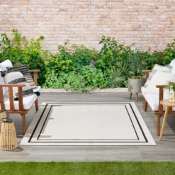 Outdoor Rugs-Kirkland's Home Bordered Indoor/Outdoor Area Rug, 5X7 Ivory