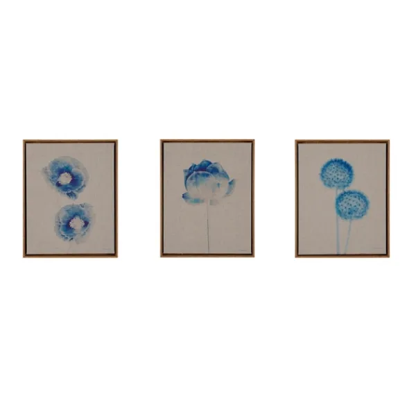 Framed Art-Kirkland's Home Botanical Framed Linen Canvas Art Print, Set Of 3 Blue/Tan
