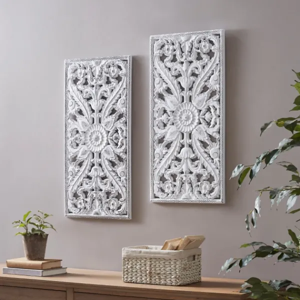 Wall Plaques-Kirkland's Home Botanical Wood Carved Panel Wall Plaques, Set Of 2 White