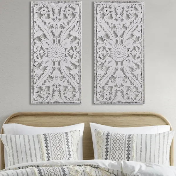 Wall Plaques-Kirkland's Home Botanical Wood Carved Panel Wall Plaques, Set Of 2 White