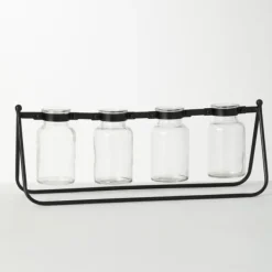 Vases-Kirkland's Home 4-Bottle Runner Vase Black