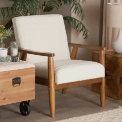 Accent Chairs-Kirkland's Home Boucle & Wood Frame Accent Chair Ivory