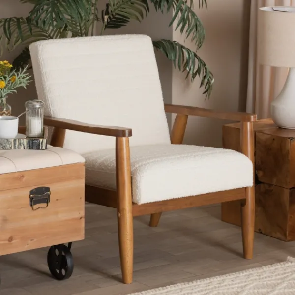 Accent Chairs-Kirkland's Home Boucle & Wood Frame Accent Chair Ivory