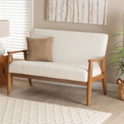 Sofas & Loveseats-Kirkland's Home Boucle & Wood Frame Loveseat Ivory