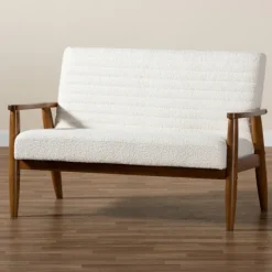 Sofas & Loveseats-Kirkland's Home Boucle & Wood Frame Loveseat Ivory