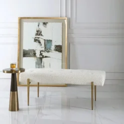 Benches & Ottomans-Kirkland's Home Boucle Seat And Gold Legs Bench White