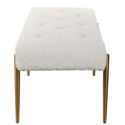 Benches & Ottomans-Kirkland's Home Boucle Seat And Gold Legs Bench White