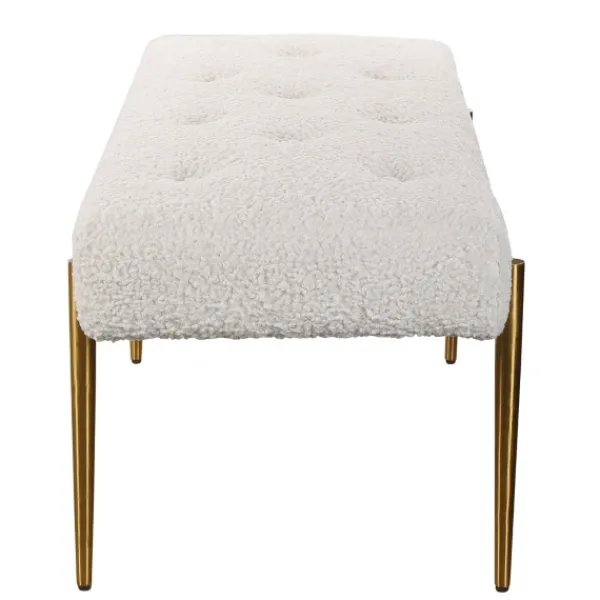 Benches & Ottomans-Kirkland's Home Boucle Seat And Gold Legs Bench White