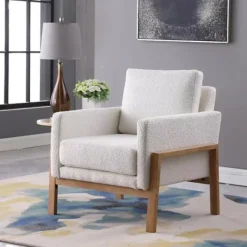 Accent Chairs-Kirkland's Home Boucle Wood Frame Accent Chair White