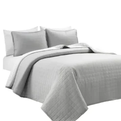 Quilts-Kirkland's Home Box Stitch Cotton King 3-Pc. Quilt Set Gray