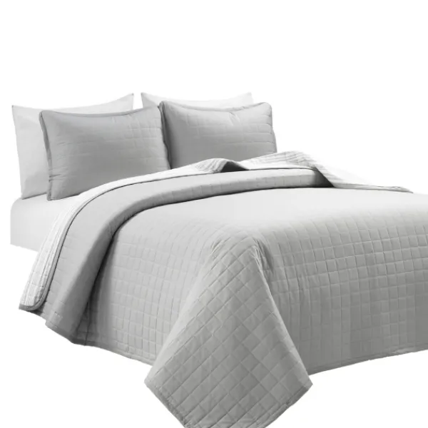 Quilts-Kirkland's Home Box Stitch Cotton King 3-Pc. Quilt Set Gray