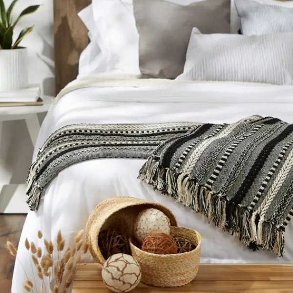 Blankets & Throws-Kirkland's Home Braided Fringe Throw Black