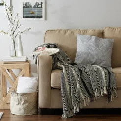 Blankets & Throws-Kirkland's Home Braided Fringe Throw Black