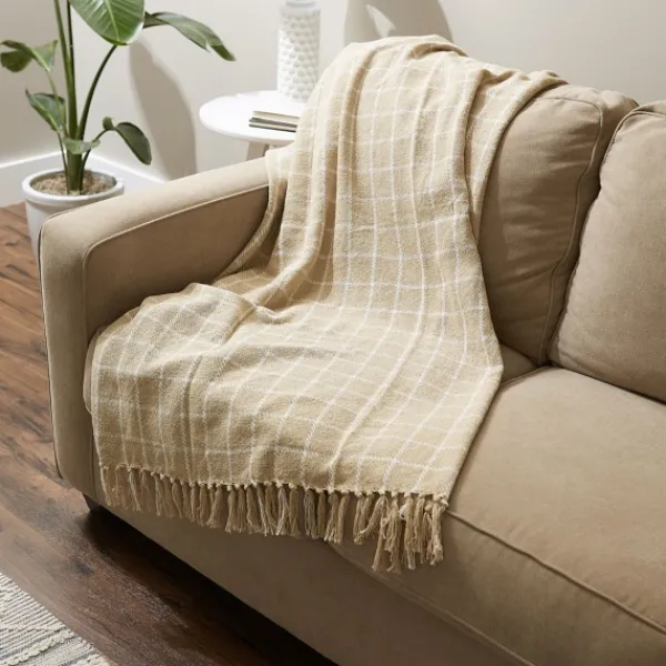 Blankets & Throws-Kirkland's Home Brandy Plaid Fringed Throw Tan