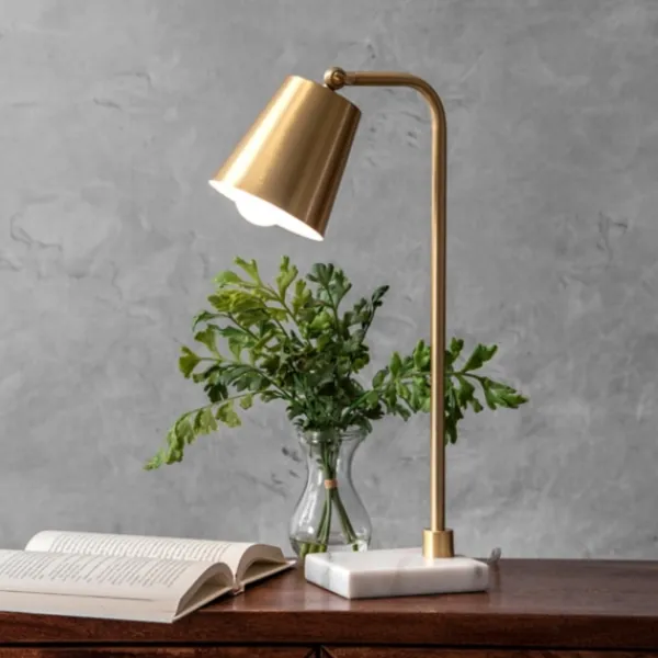Table Lamps-Kirkland's Home Brass Cone Table Lamp With Marble Base Gold