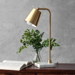 Table Lamps-Kirkland's Home Brass Cone Table Lamp With Marble Base Gold