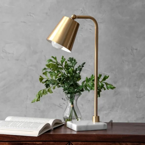 Table Lamps-Kirkland's Home Brass Cone Table Lamp With Marble Base Gold