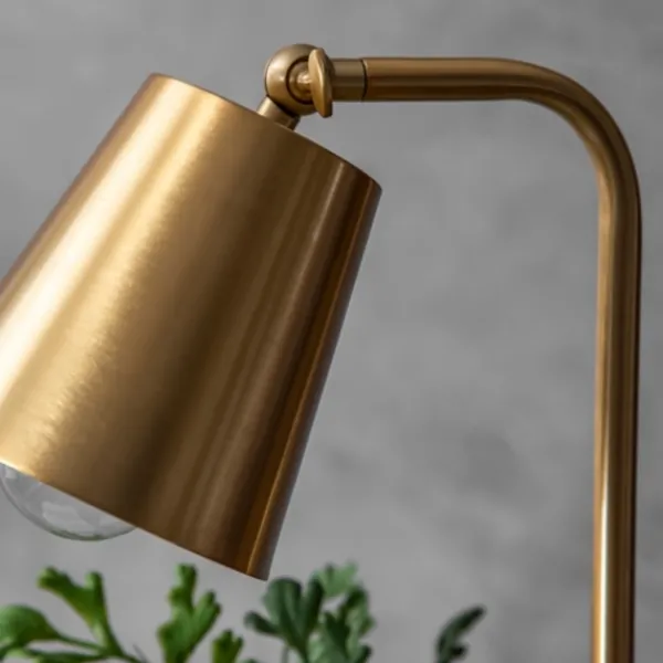 Table Lamps-Kirkland's Home Brass Cone Table Lamp With Marble Base Gold