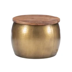 Coffee Tables-Kirkland's Home Brass Hammered Drum Storage Coffee Table Brown