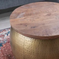Coffee Tables-Kirkland's Home Brass Hammered Drum Storage Coffee Table Brown